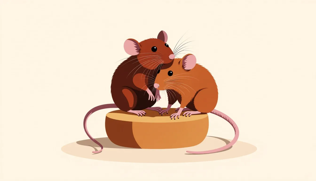 Illustration of two pet rats sitting close together with their tails curled together