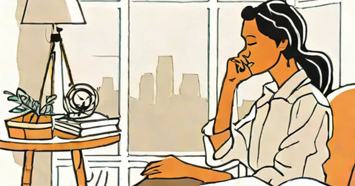 Woman sitting pensively by a window, hand to her face