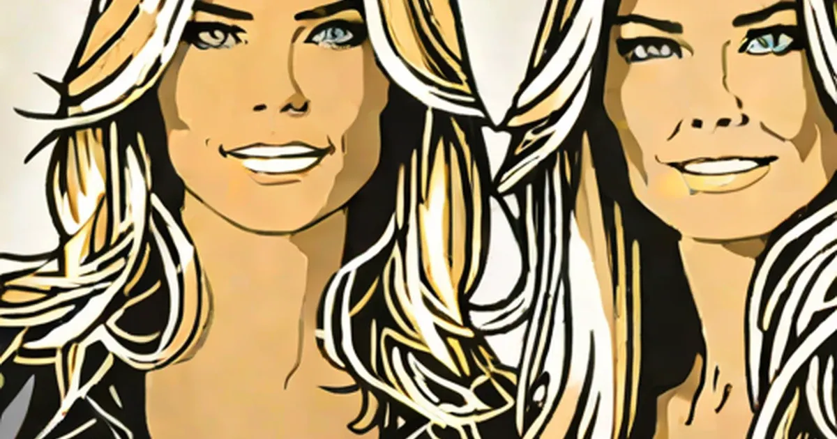 Stylized illustration of Denise Richards and Heather Locklear with blonde hair and blue eyes