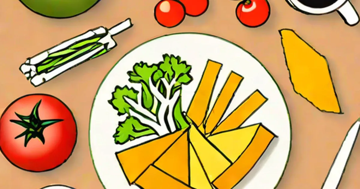 Tomatoes, leafy greens, leeks, and citrus slices arranged on and around a plate