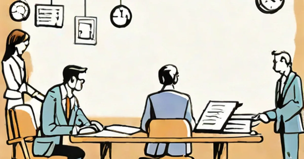 Business professionals in discussion around a table with documents