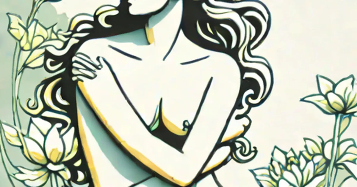 Stylized illustration of a serene face surrounded by yellow flowers