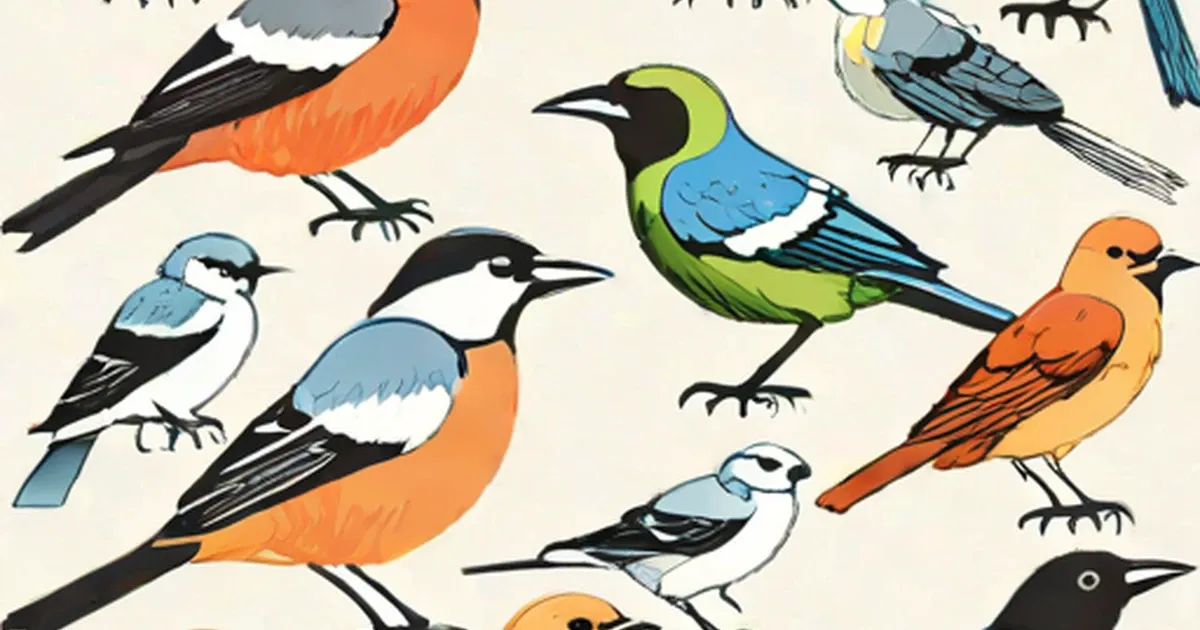 Illustrated birds displaying a range of beak shapes and sizes