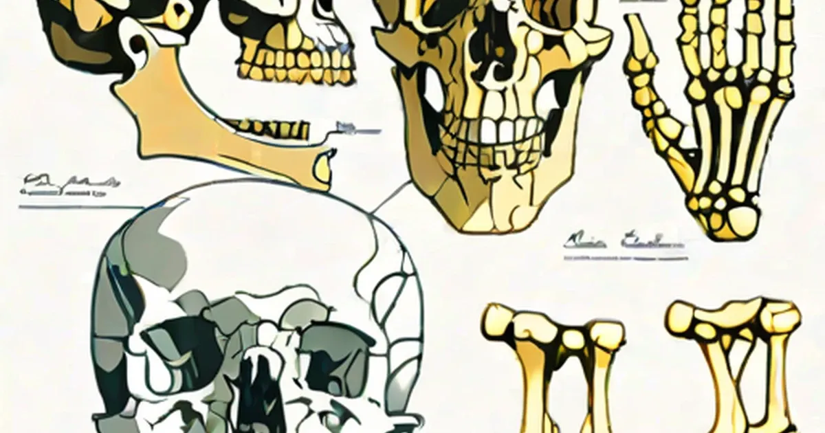 Anatomical drawings of bone fractures in the skull, pelvis, and limbs