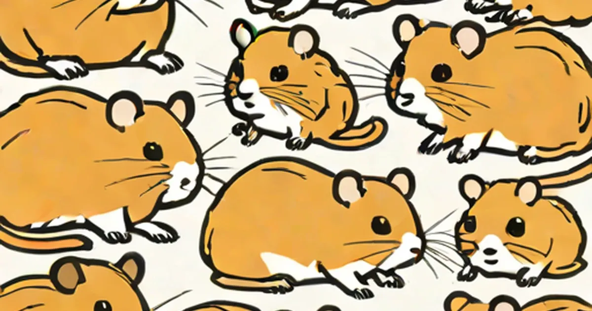Illustrated orange hamsters with white markings and long tails