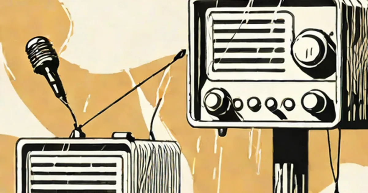 Retro illustration of radio broadcast equipment and microphone