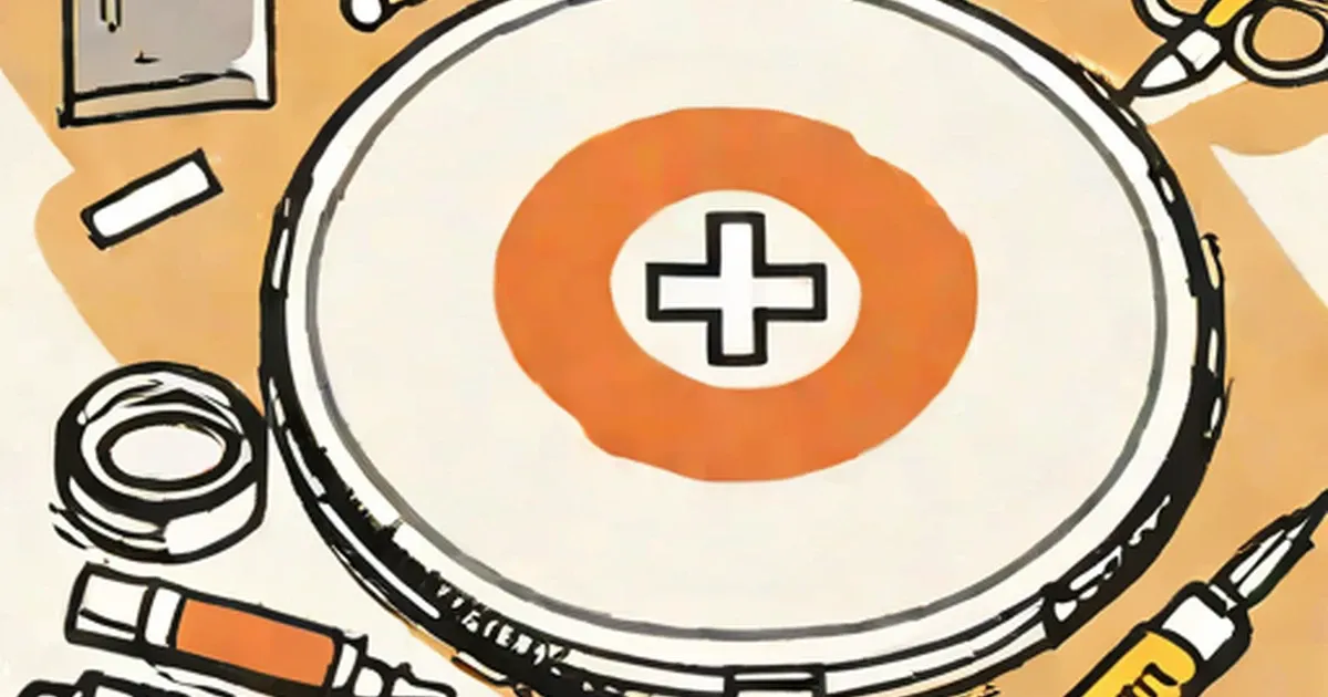 Hard disk displaying a medical cross surrounded by repair tools