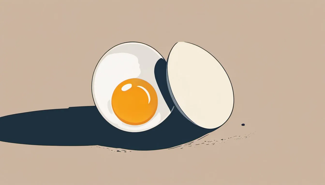 Illustration of a cracked egg with a smooth golden yolk against a calm cream background