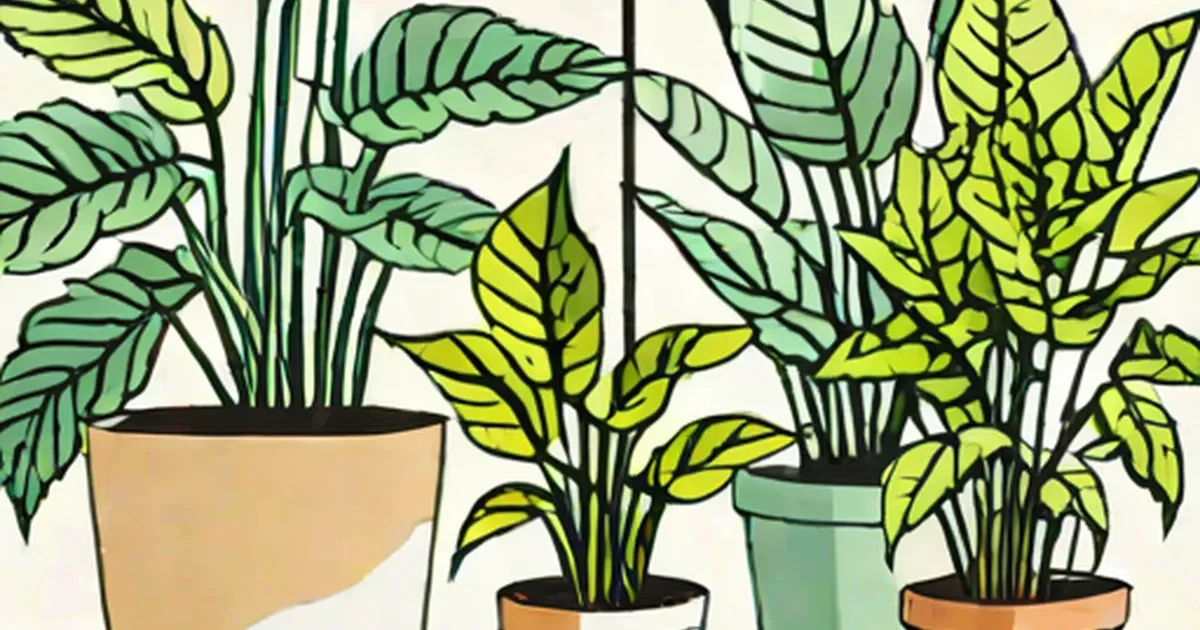 Three potted houseplants with variegated green and yellow leaves