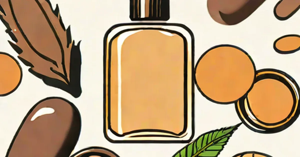 Cocoa butter in a glass bottle with cocoa beans and oranges