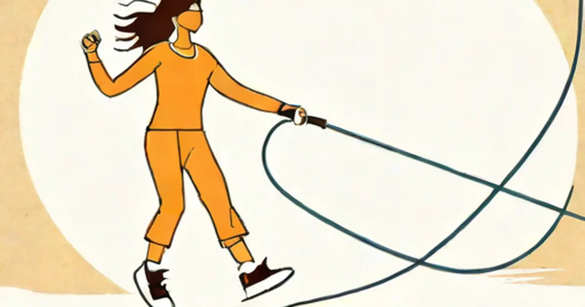 Illustrated figure jumping between two crisscrossing ropes