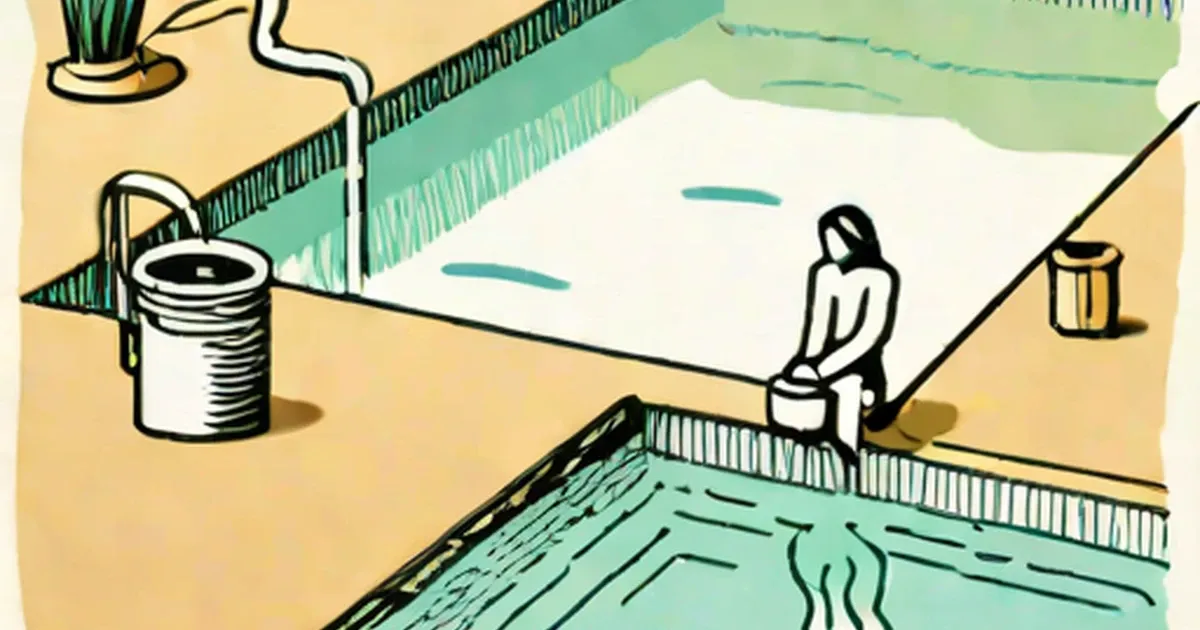 Person sitting alone by the edge of a swimming pool