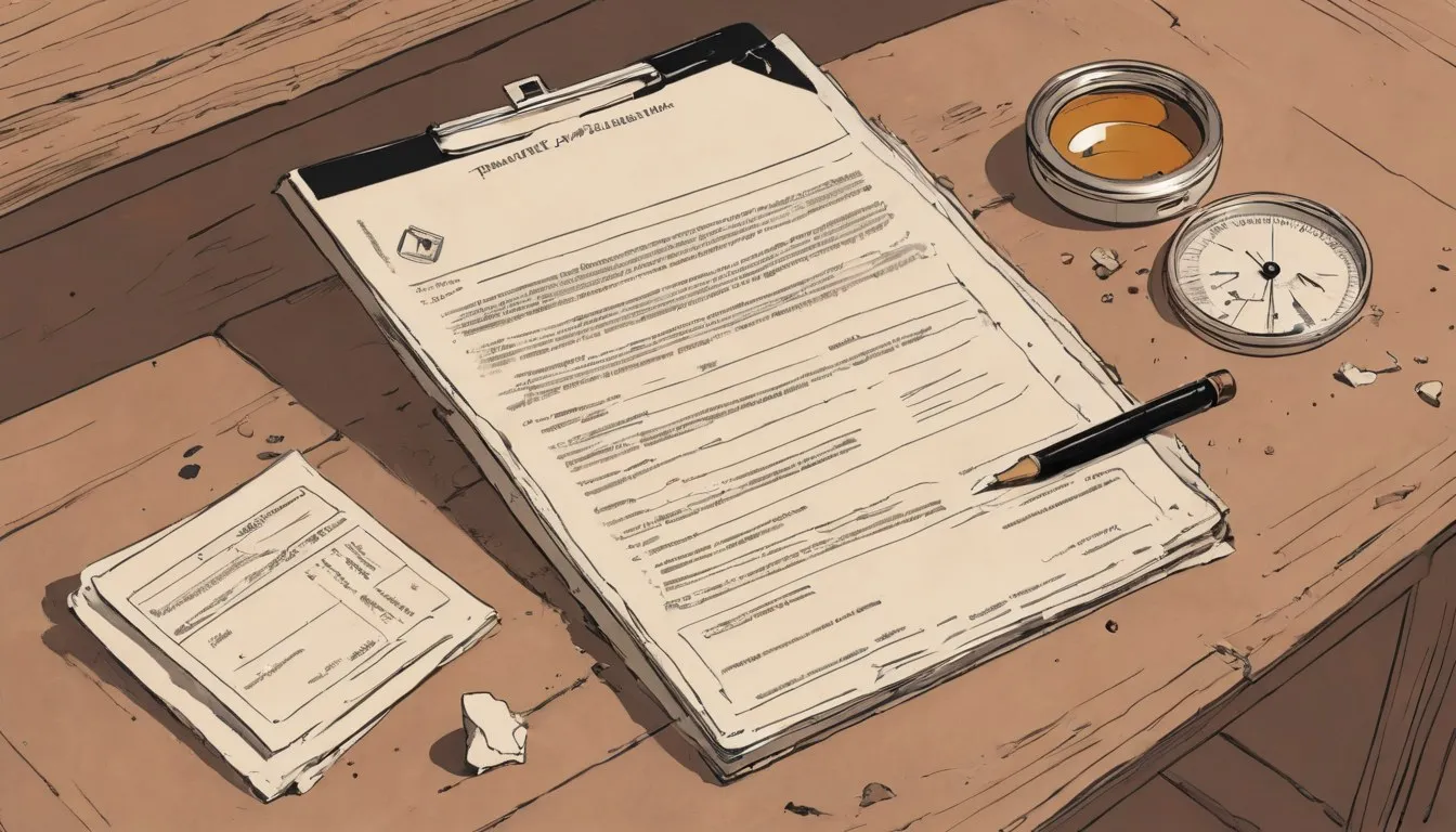 A clipboard with an inspection report beside a piece of dry-rot damaged timber and a magnifying glass