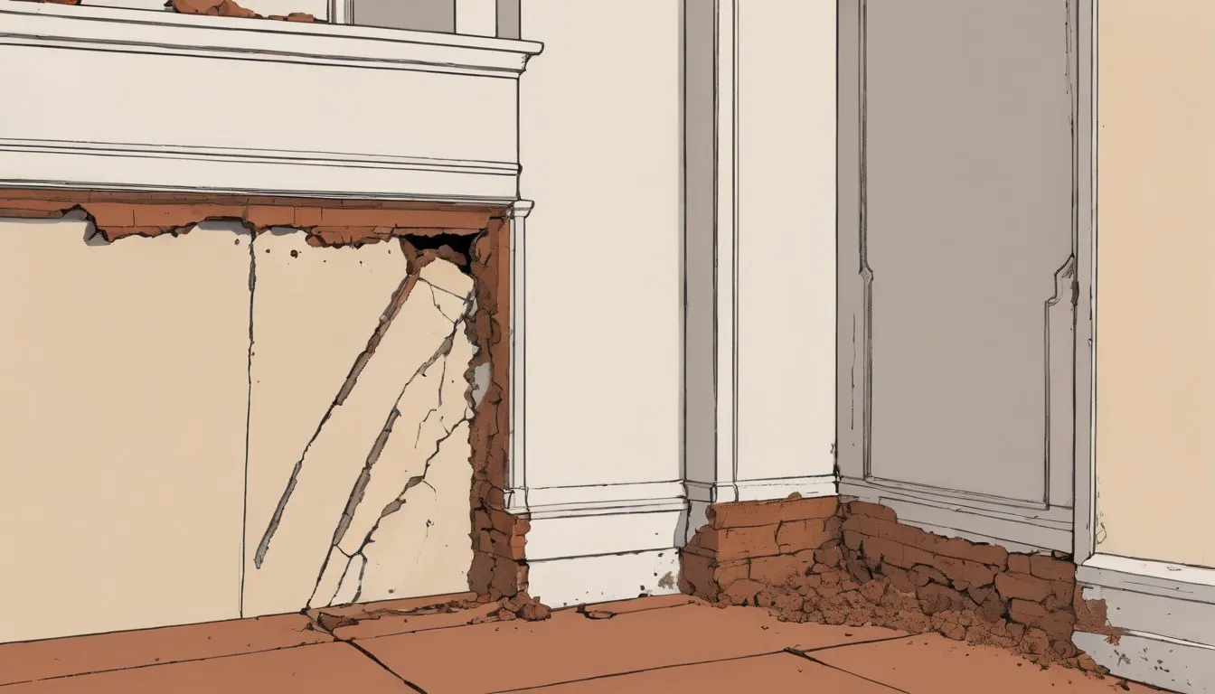 Exposed wall framing showing a rotted structural beam beside sound wood after siding is pulled back