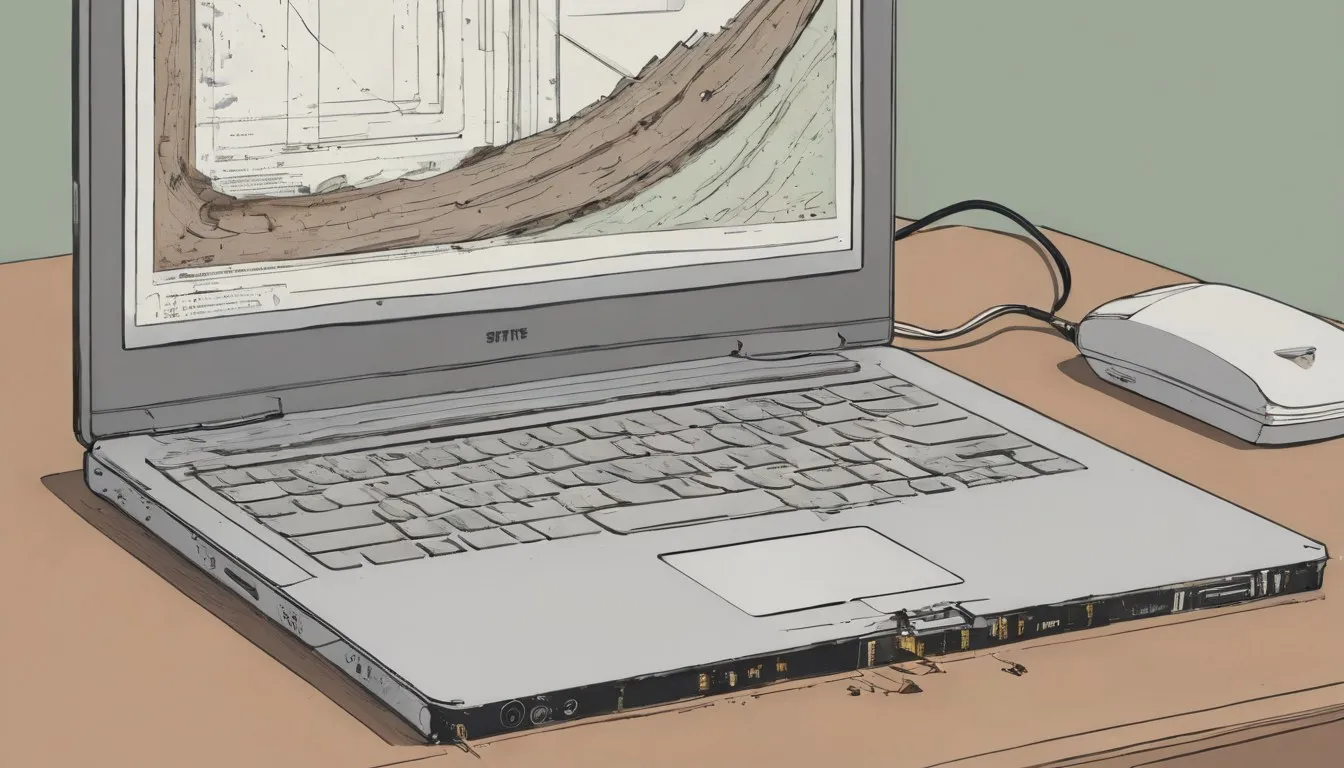 A moisture meter probing a piece of dry-rotted wood beside a laptop showing search results shapes