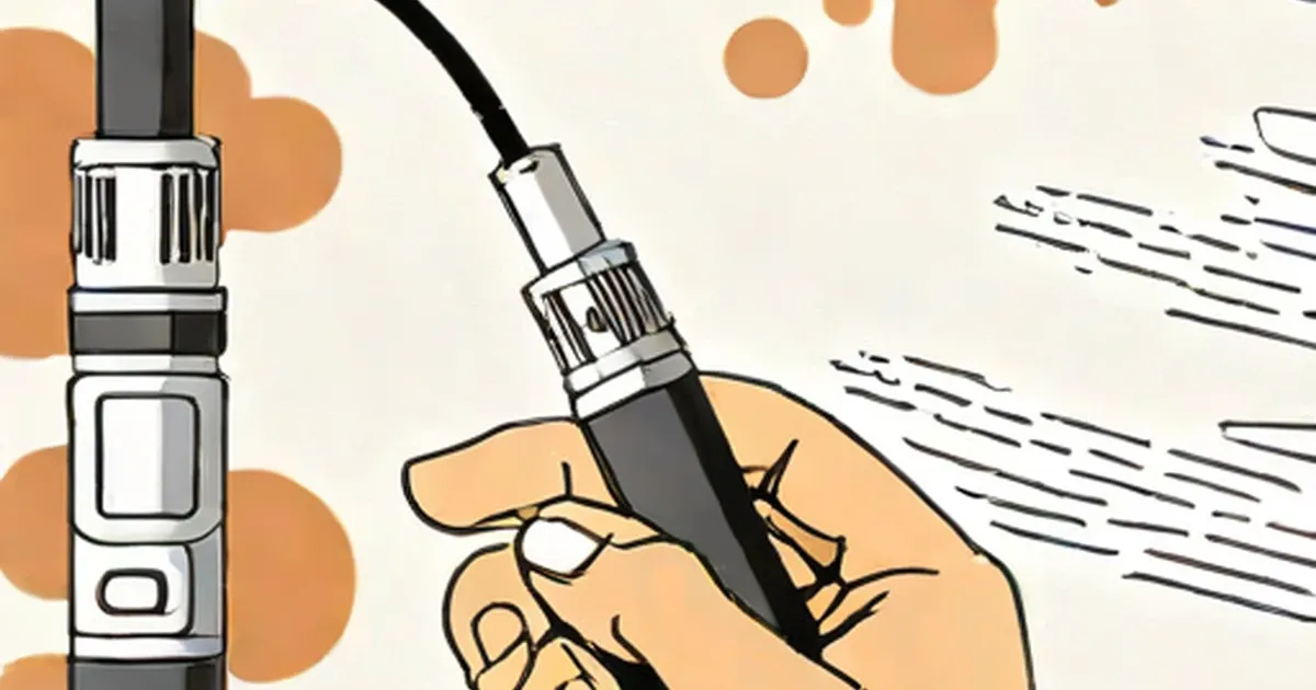 Illustrated hand holding a vape pen next to another vaping device
