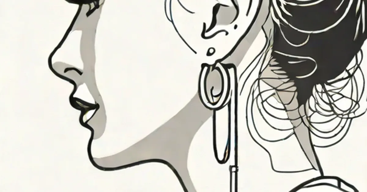 Minimalist line drawing of a face in profile with a hoop earring