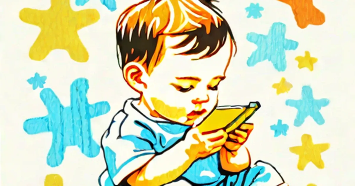 A toddler illustration focused on a yellow toy surrounded by colorful stars