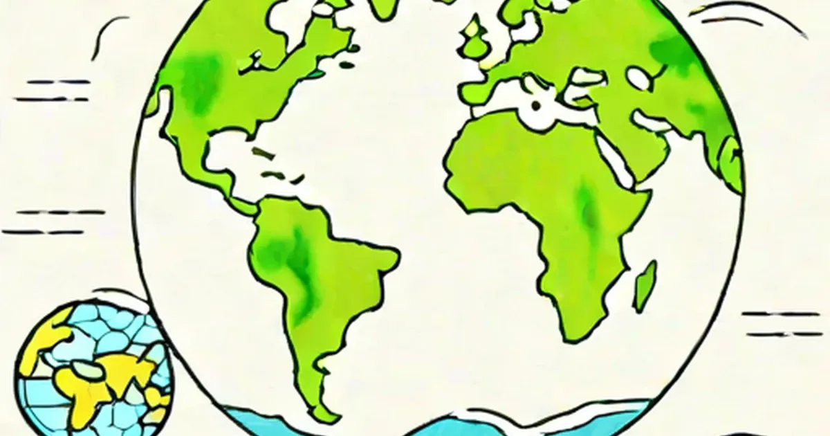 Stylized globe illustration showing green continents and blue oceans