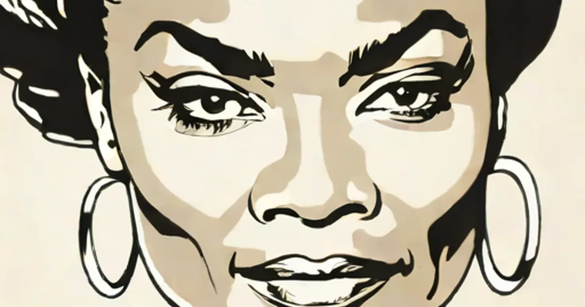 Eartha Kitt illustrated in bold black and white with dramatic eye makeup and hoop earrings