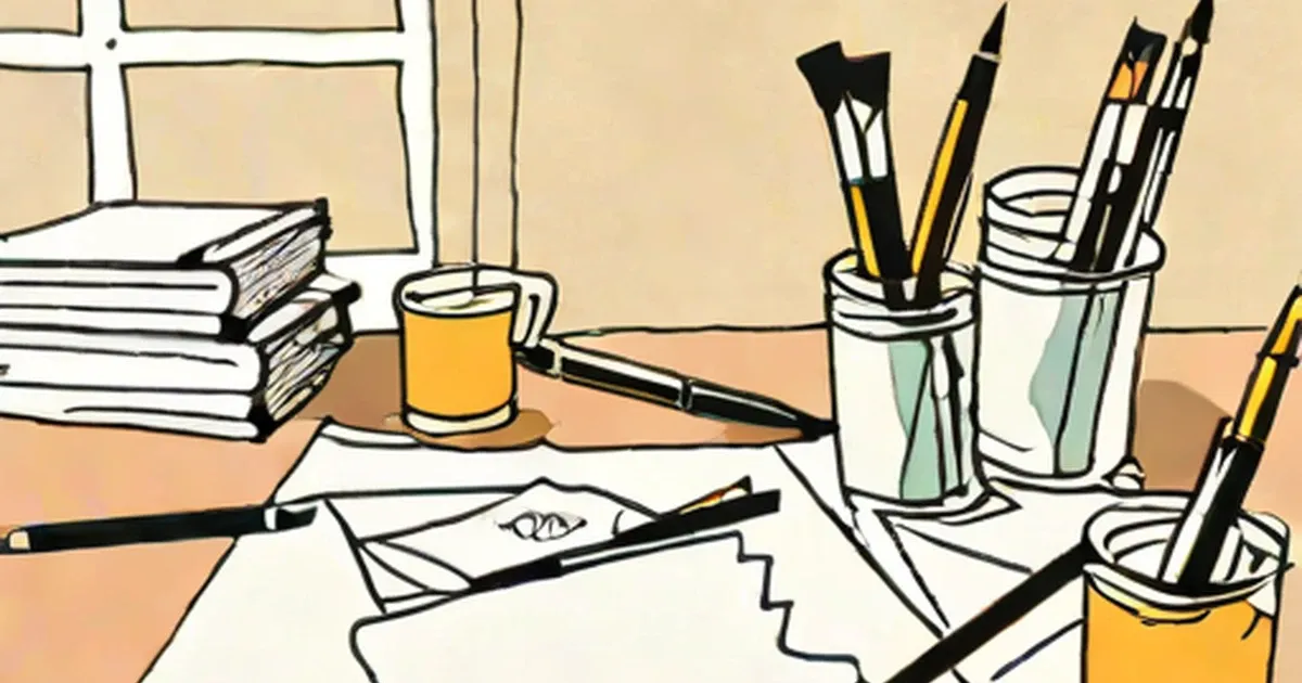 Desk with papers marked with editing symbols, surrounded by pens and stacked books