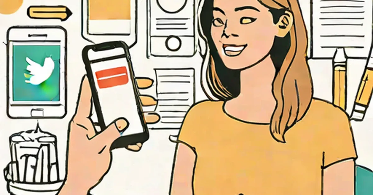 Woman holding phone displaying social media engagement metrics