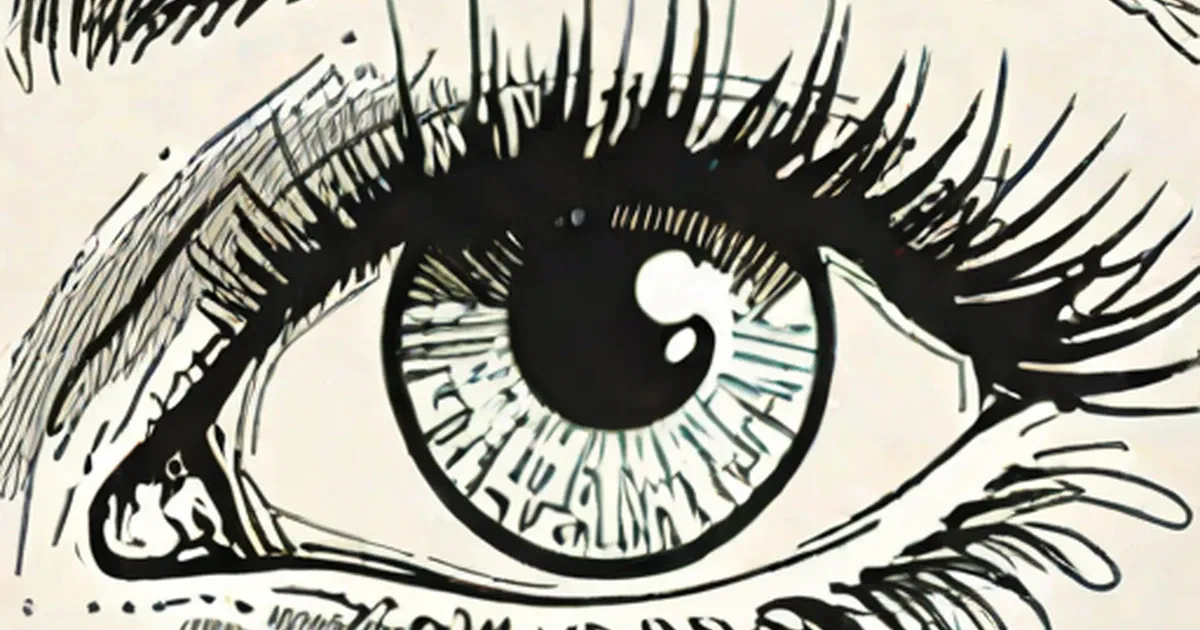 Close-up illustration of a human eye rendered in black line art