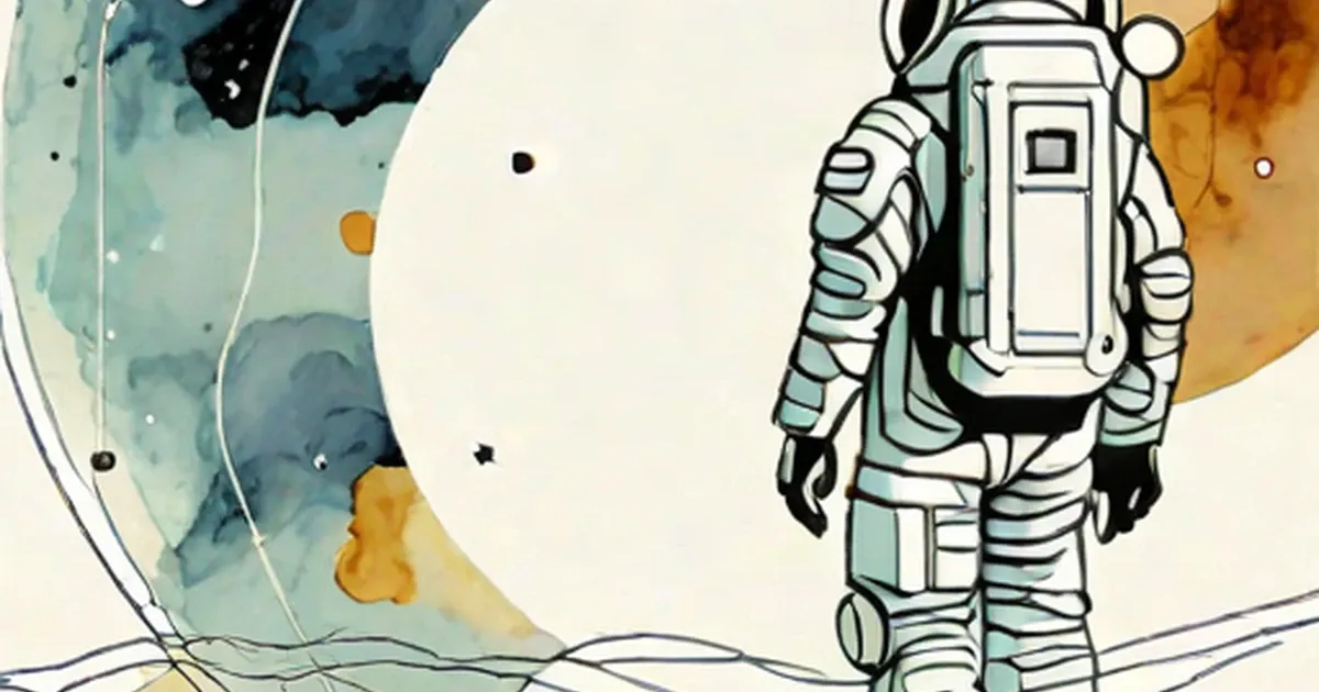 Astronaut in spacesuit floating in abstract space scene