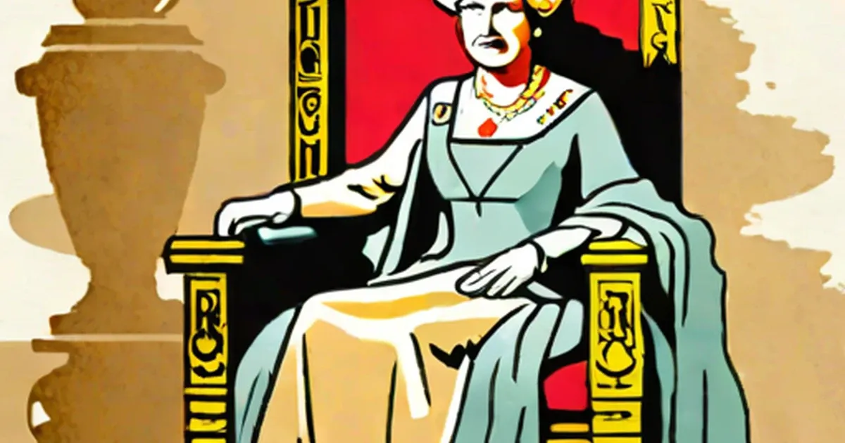 Queen Elizabeth II seated on an ornate black and gold throne in formal royal attire