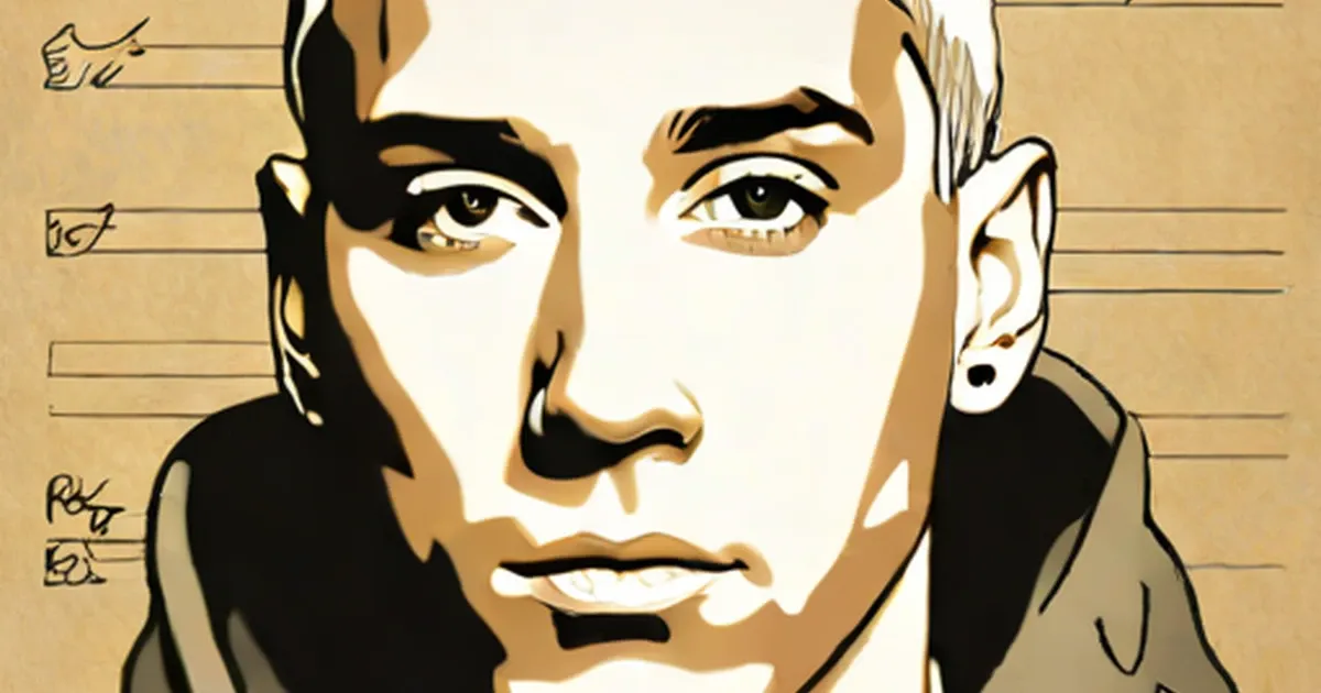 Eminem as a stylized mug shot portrait illustration