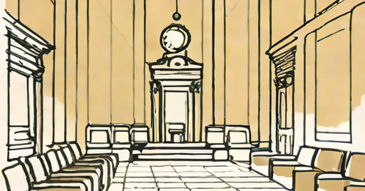 Formal 18th-century neoclassical interior with symmetrical seating and central bust