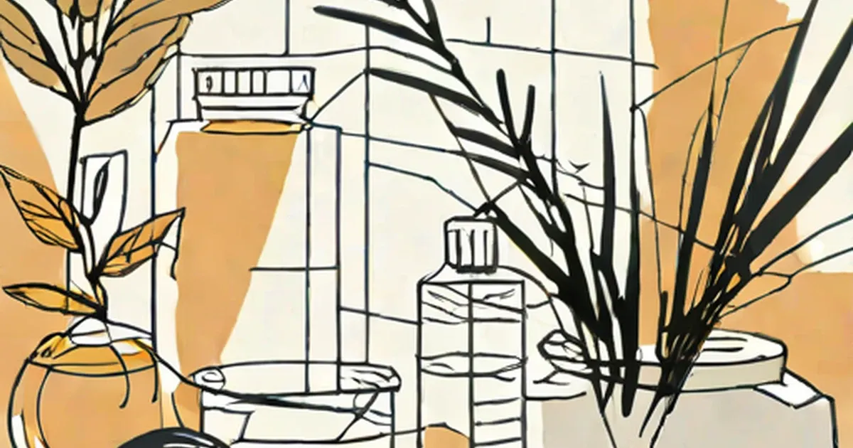Laboratory glass containers and plant stems in scientific setting