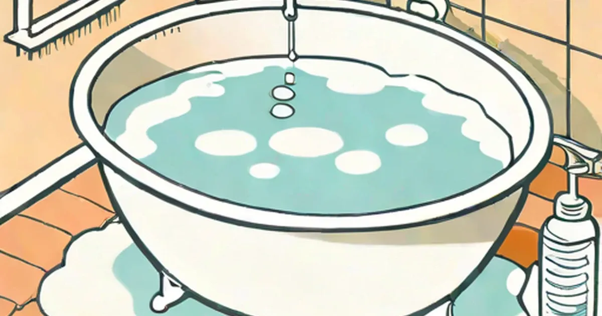 Bathtub filled with turquoise water and white floating bubbles