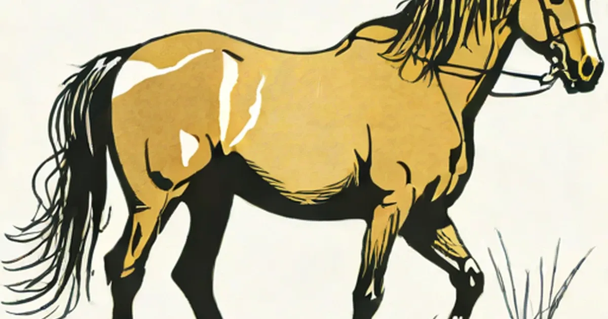 Tan horse with black legs and mane, illustrated in profile view