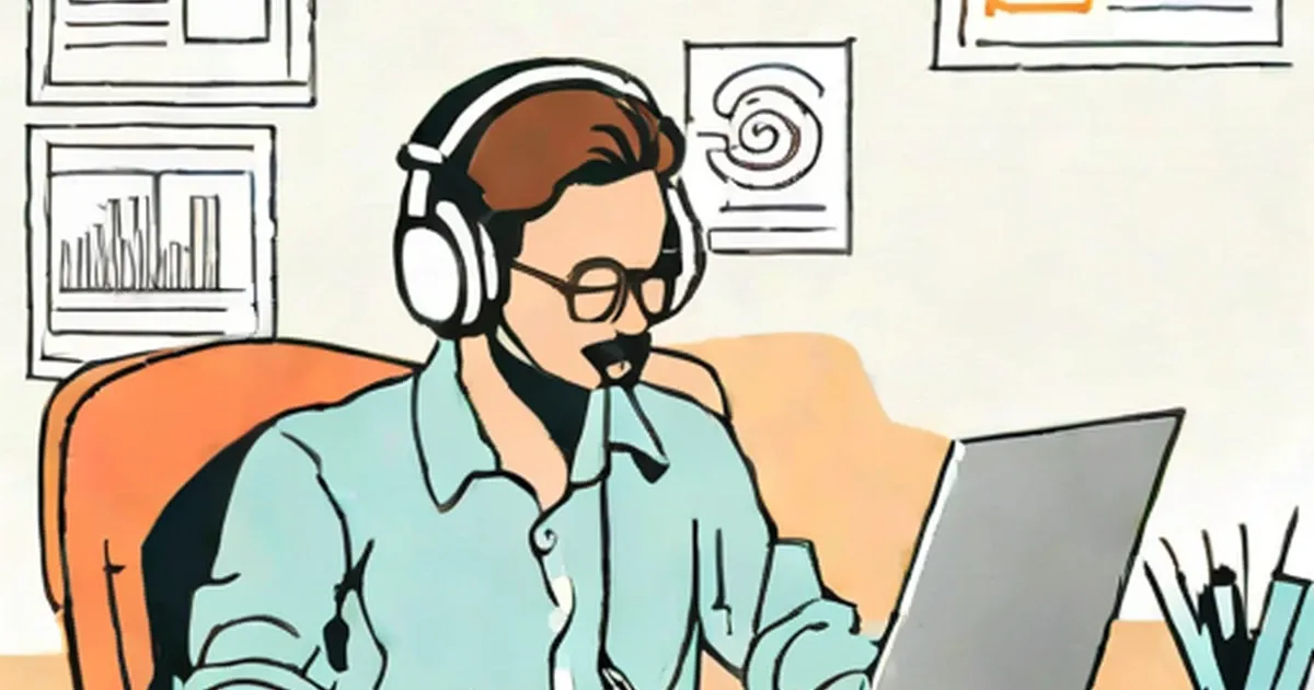 Person at laptop wearing headphones in home office
