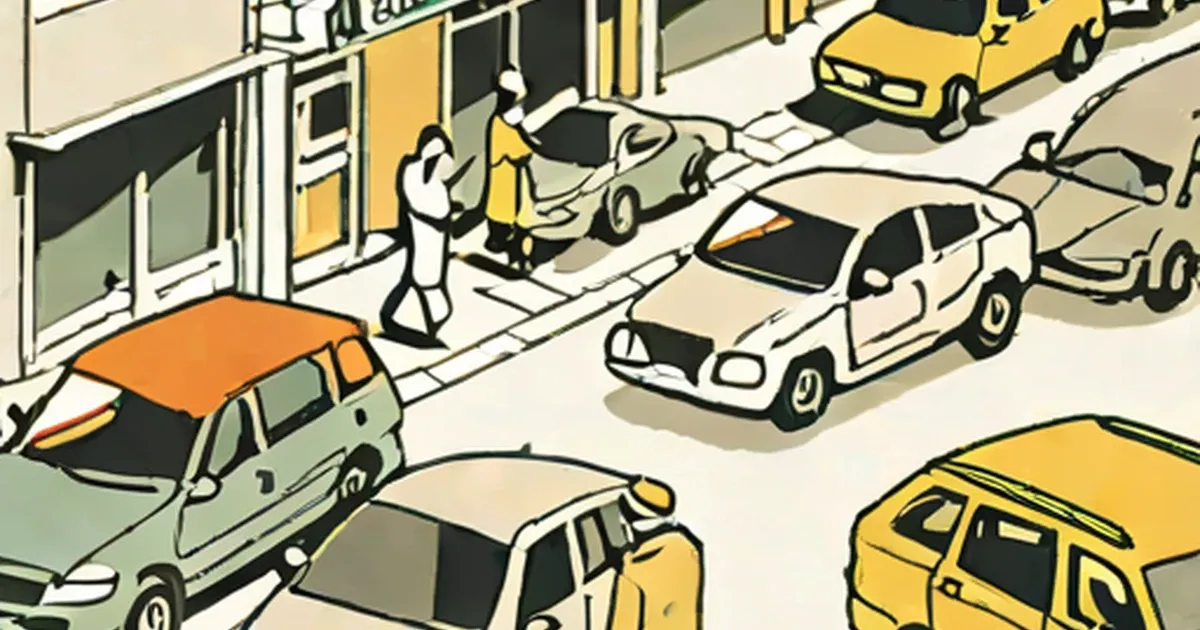 Parked cars in various colors lined up on a street