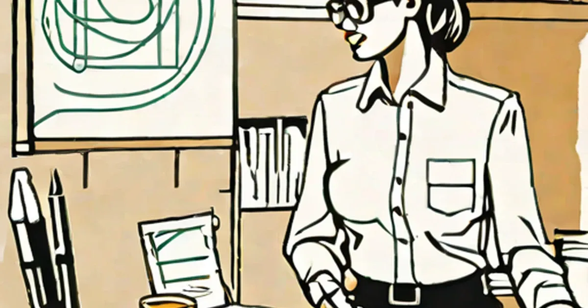 Professional seated at desk with papers, charts, and office materials