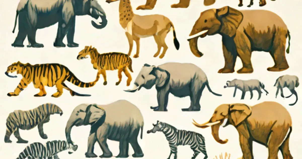 Extinct animals including woolly mammoths, saber-toothed cats, and thylacines