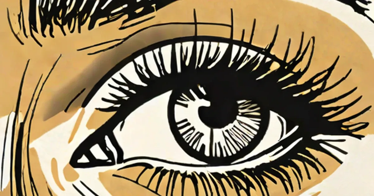 Stylized illustration of an eye with defined iris and eyelashes