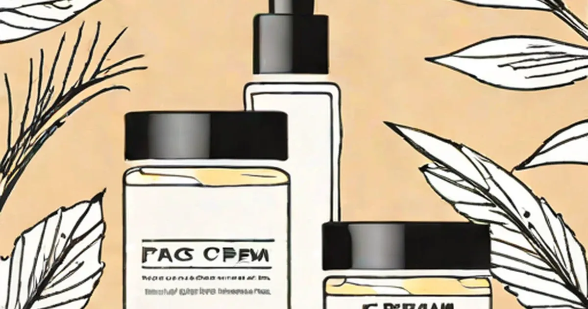 Face cream containers with black caps surrounded by botanical leaf line art