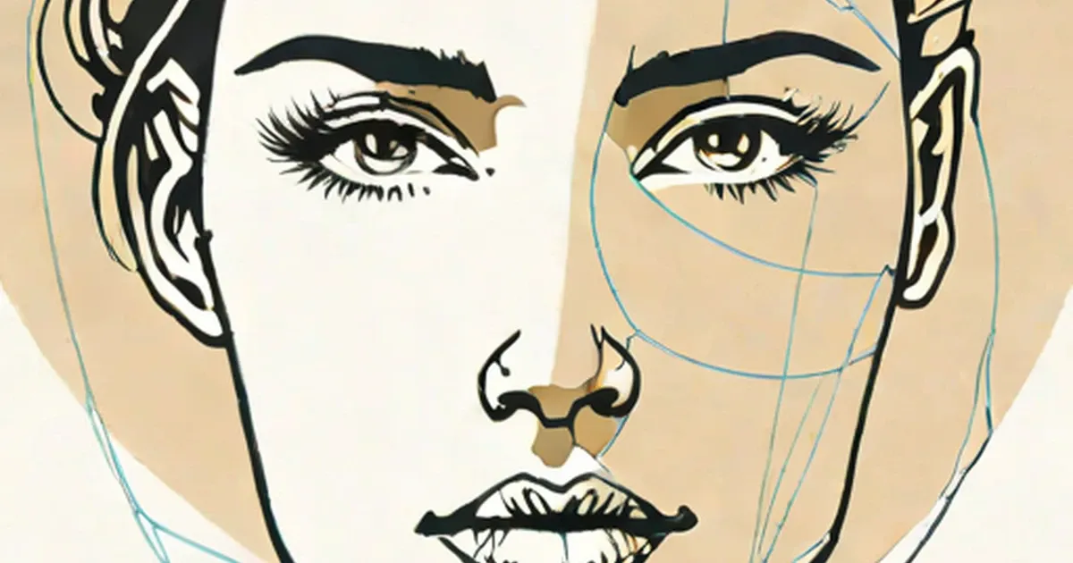 Face illustration with geometric guide lines delineating different face shapes