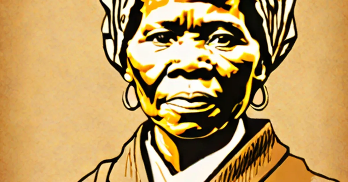 Harriet Tubman in a bold graphic illustration with yellow and black lines and hoop earrings