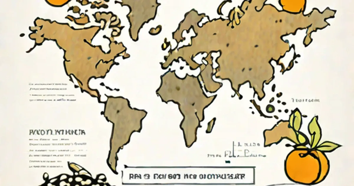 World map with global food data statistics and orange tomato