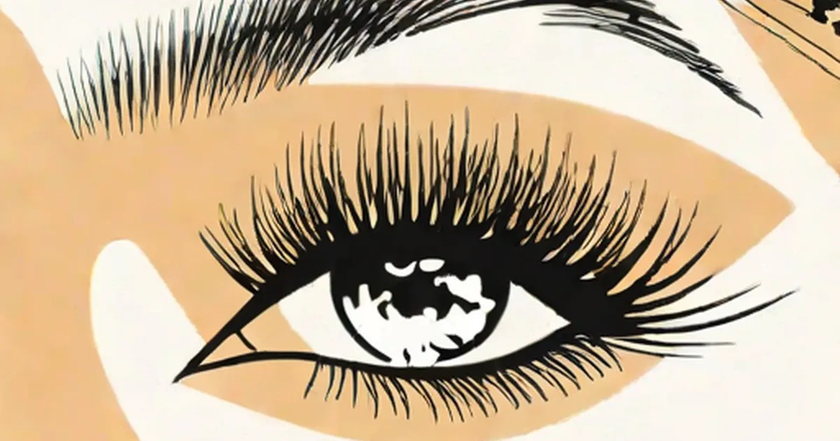 Illustration of an eye with thick, black false lashes on both lids