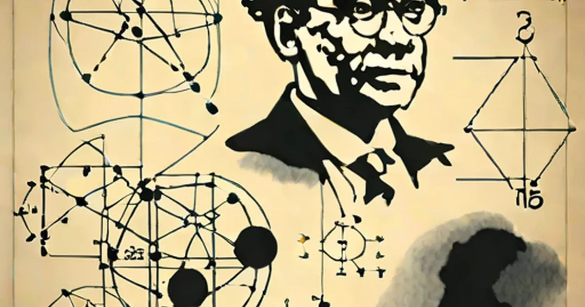 Silhouette portrait surrounded by mathematical diagrams and equations