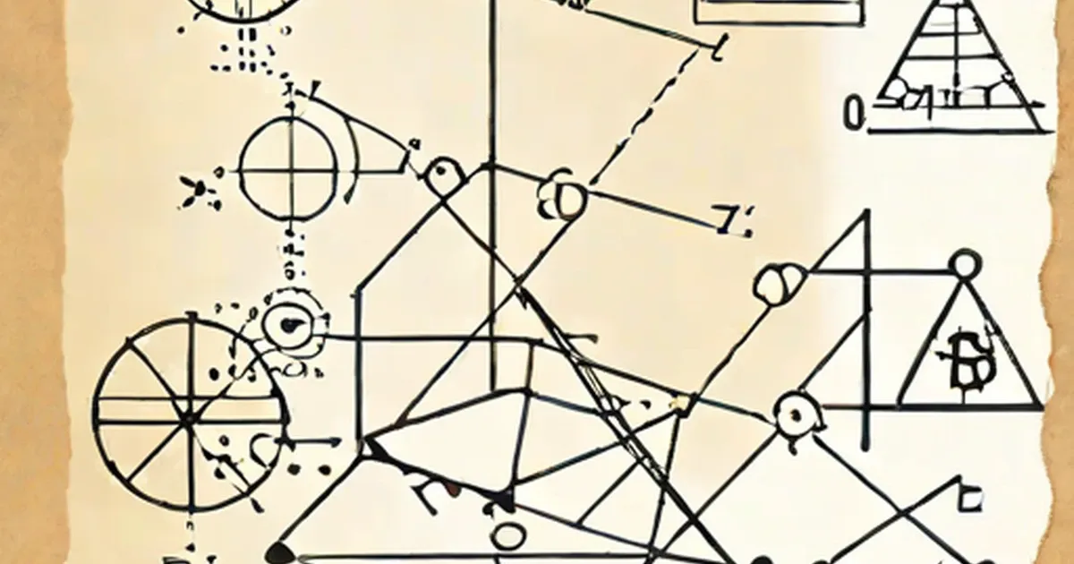 Hand-drawn mathematical diagrams on aged paper with geometric shapes and notations
