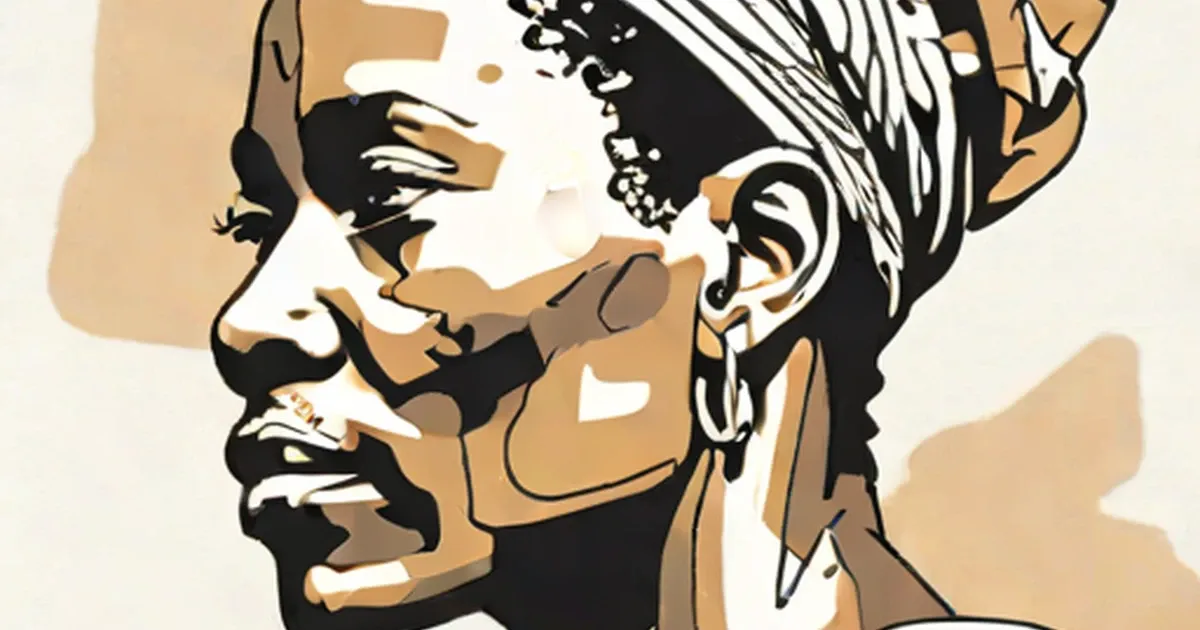 Stylized profile illustration of an African historical figure in cream and black tones