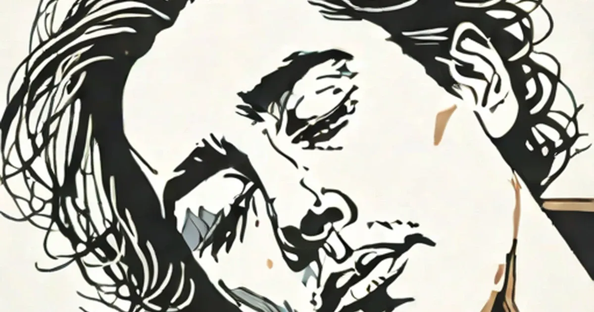 Stylized line drawing of a person in profile looking downward