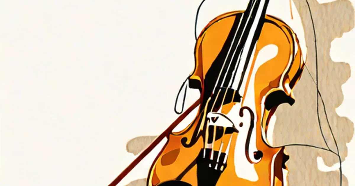 Violin and bow in orange-gold tones on textured beige background