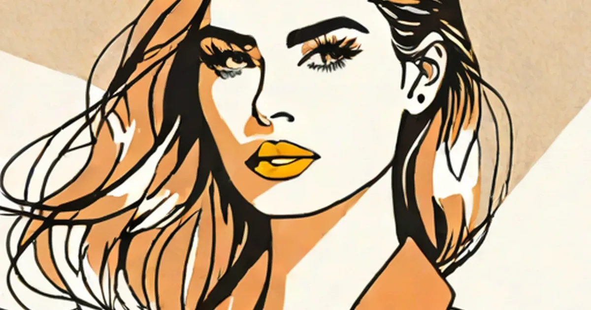 Illustrated portrait of a woman with golden hair and yellow lips
